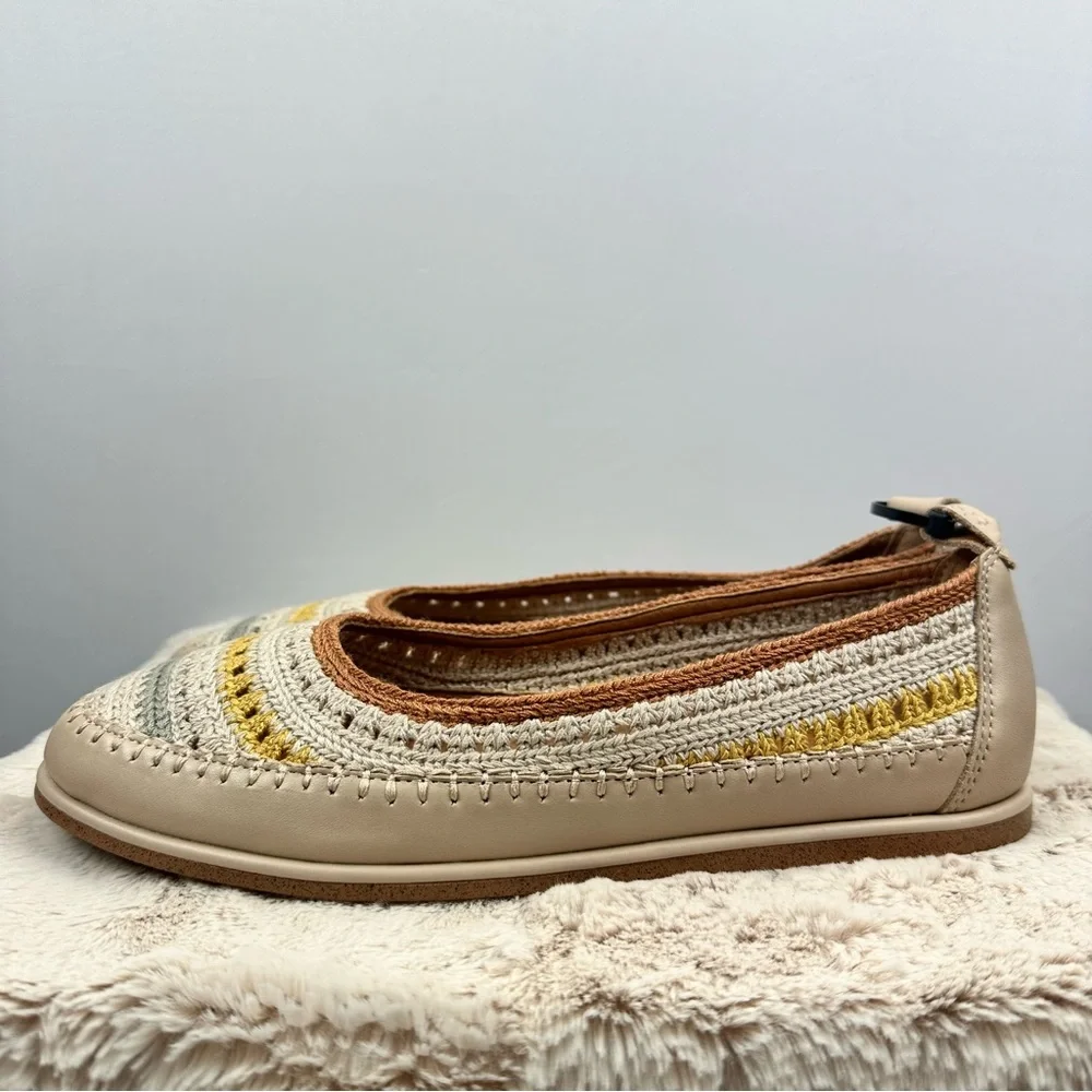 Lucky Brand Woven Ballet Flats Neutral Boho Striped Sz 9.5